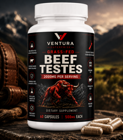 Ventura Enterprise Grass-Fed Beef Testes dietary supplement bottle